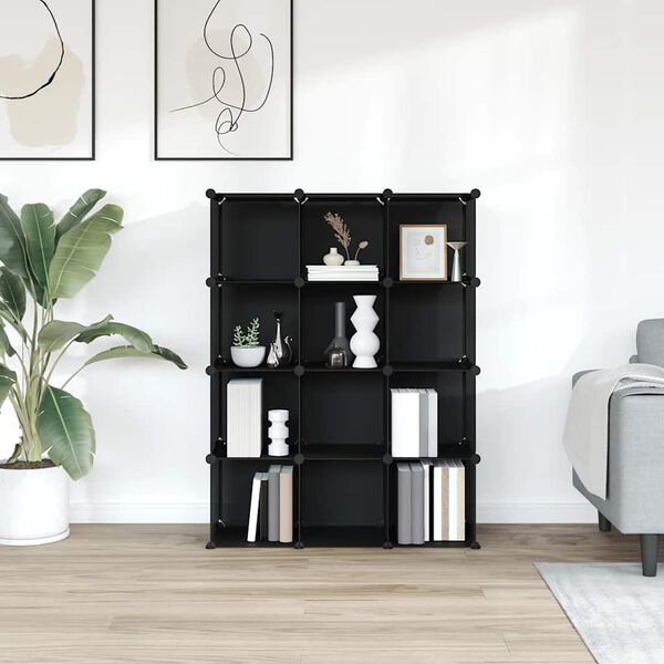 vidaXL kubeformede opbevaringskasser 12 stk. PP sort