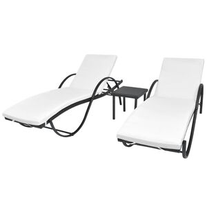 vidaXL liggestole 2 stk. med bord polyrattan sort