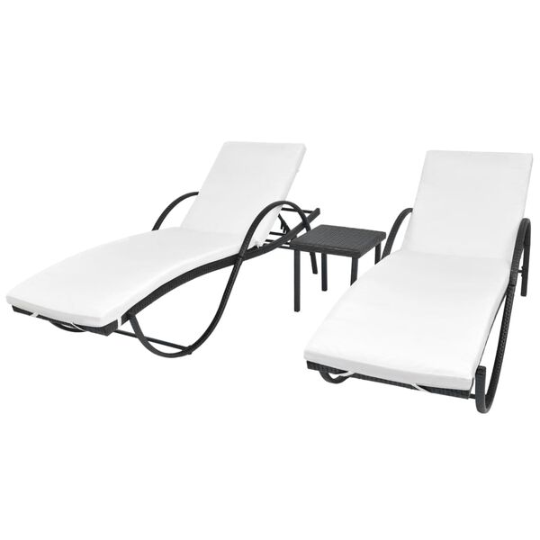 vidaXL liggestole 2 stk. med bord polyrattan sort