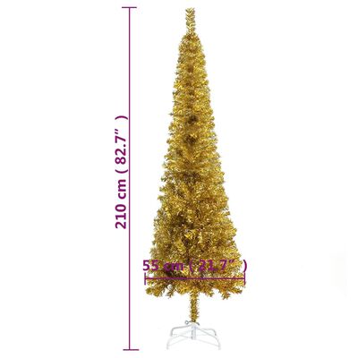 vidaXL smalt juletræ 210 cm guldfarvet