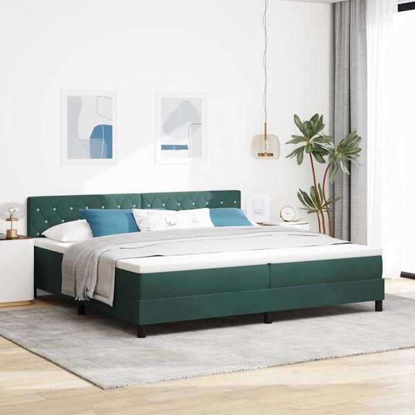 vidaXL LED Box Spring Bed med madras M&oslash;rkegr&oslash;n 200 x 200 cm Fl&oslash;jl