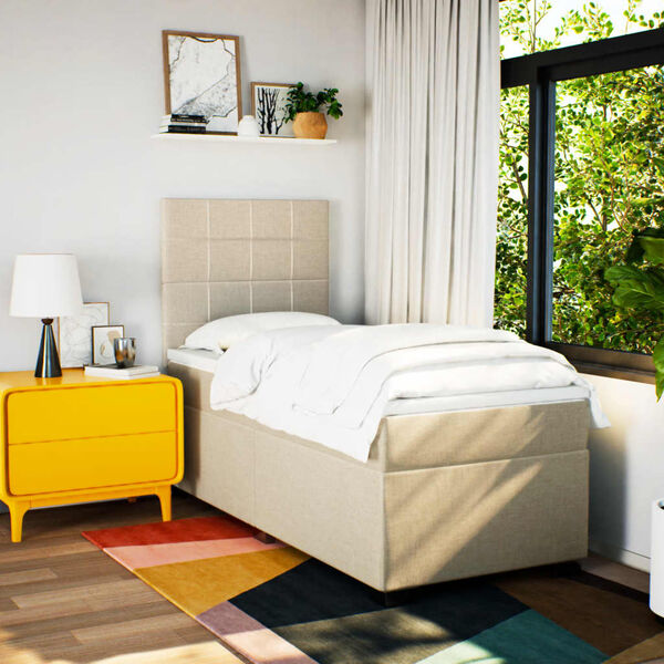 vidaXL kontinentalseng med madras 90x190 cm stof cremefarvet