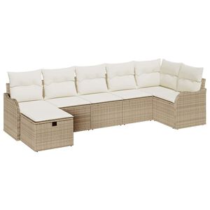 vidaXL Havesofa S&aelig;t med pude med opbevaring 7 pcs Beige Poly rattan