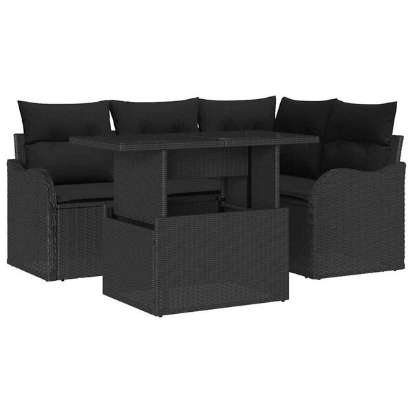 vidaXL Havesofa Sæt med pude med pude 5 pcs Sort Poly Rattan