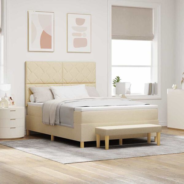 vidaXL Box spring seng med madras Creme 160 x 200 cm Stof