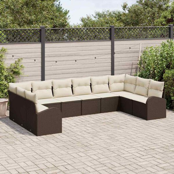 vidaXL Sofa Sæt med pude 10 pcs Brun Polyrattan