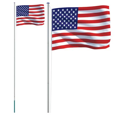 vidaXL USA flag og flagstang 6,23 m aluminium