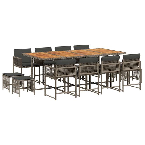 vidaXL spisebordss&aelig;t til haven 13 dele med hynder polyrattan gr&aring;