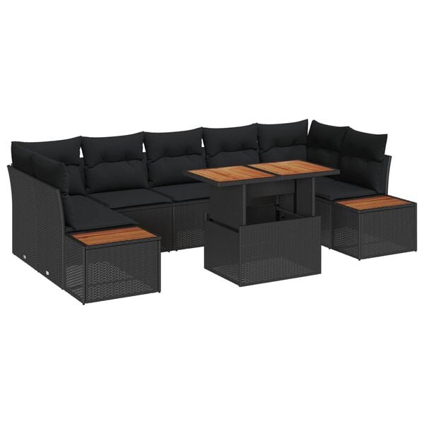 vidaXL Havesofa S&aelig;t med opbevaring 8 pcs Sort Poly rattan