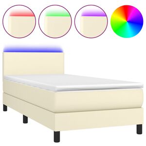 vidaXL kontinentalseng med LED-lys 80x200 cm kunstl&aelig;der cremefarvet