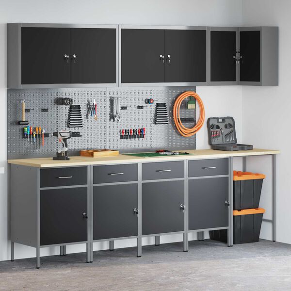 vidaXL Arbejds skab S&aelig;t med skuffe med hylde 12 pcs Sort og gr&aring;