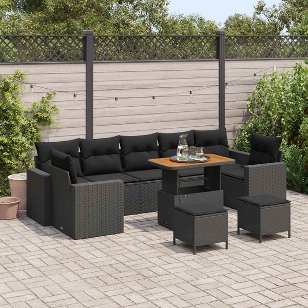 vidaXL Havesofa S&aelig;t 10 pcs Sort polyrattan