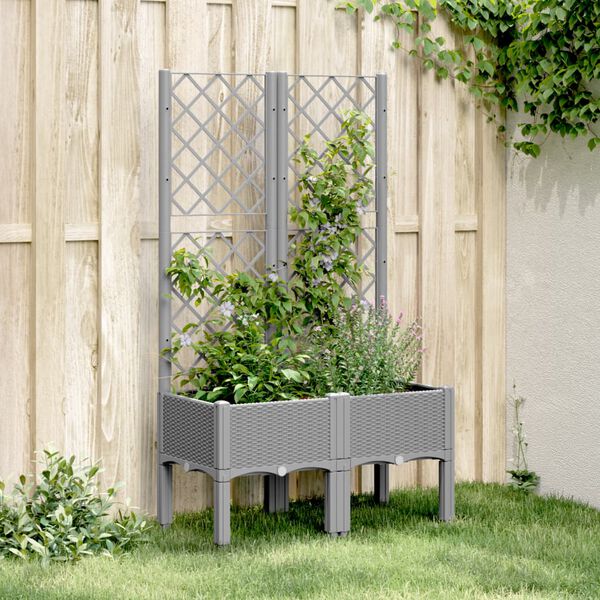 vidaXL plantekasse med espalier 80x40x142 cm PP lysegr&aring;