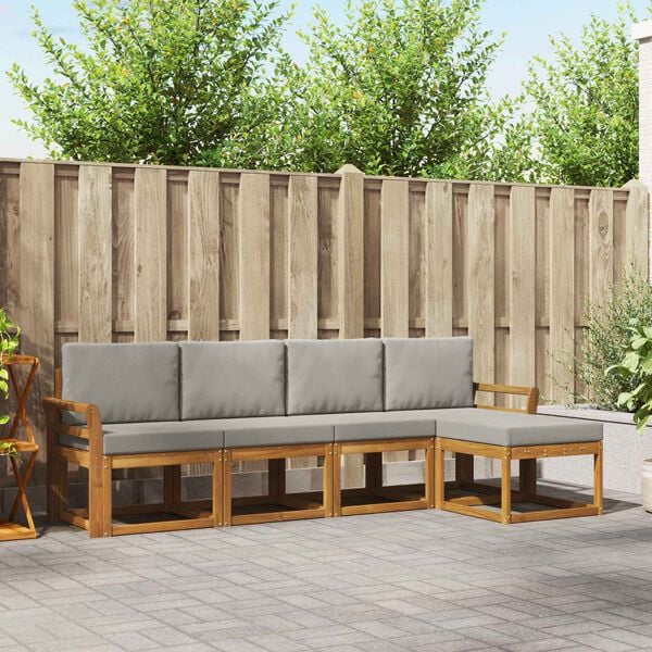 vidaXL Udend&oslash;rs sofagruppe 5 pcs Naturlig og Lys Gr&aring; Massivt Akacietr&aelig;