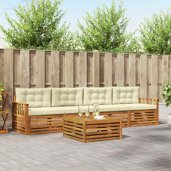 vidaXL Udend&oslash;rs sofagruppe med pude 5 pcs Naturlig og Fl&oslash;de