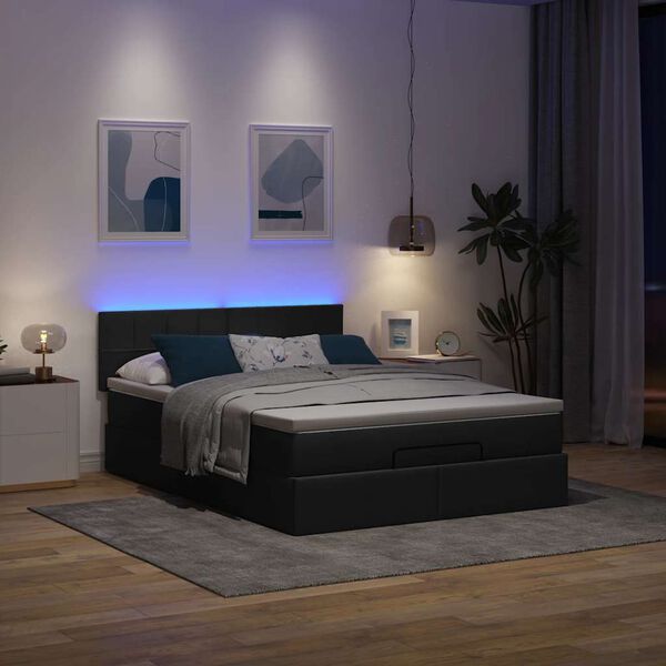 vidaXL Ottoman seng med madras & LEDs Sort 140x200 cm Stof