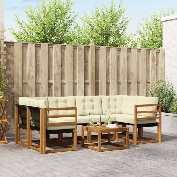 vidaXL Udend&oslash;rs sofagruppe med pude 7 pcs Naturlig og Fl&oslash;de