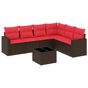 vidaXL sofas&aelig;t til haven 7 dele med hynder polyrattan brun