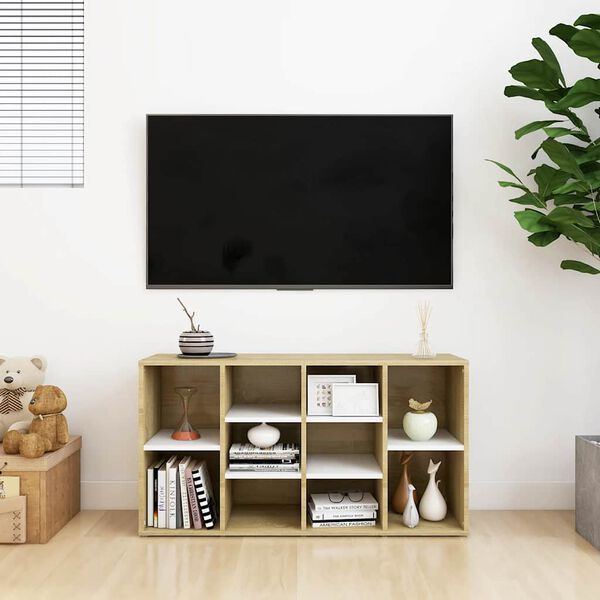 vidaXL skobænk 103x30x55 cm konstrueret træ hvid og sonoma-eg