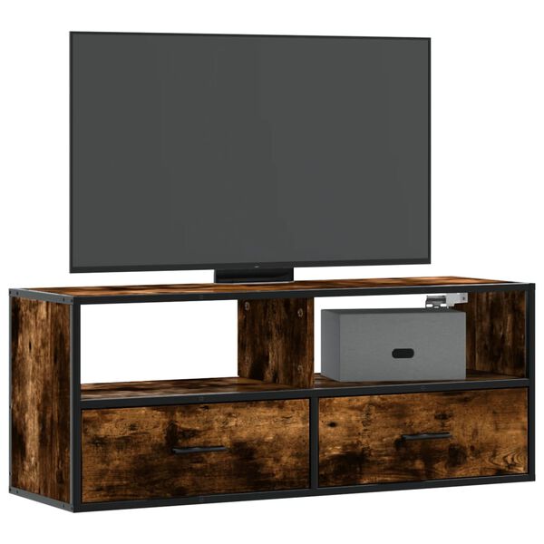 vidaXL tv-bord 100x31x39,5 cm konstrueret tr&aelig; og metal r&oslash;get egetr&aelig;