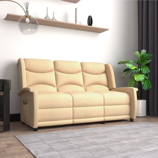 vidaXL 3-personers massagestol mikrofiberstof cremefarvet