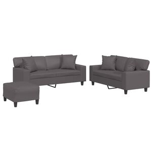 vidaXL sofas&aelig;t 3 dele med puder kunstl&aelig;der gr&aring;