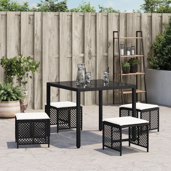vidaXL haveskammel med hynder 4 stk. 41x41x36 cm polyrattan sort