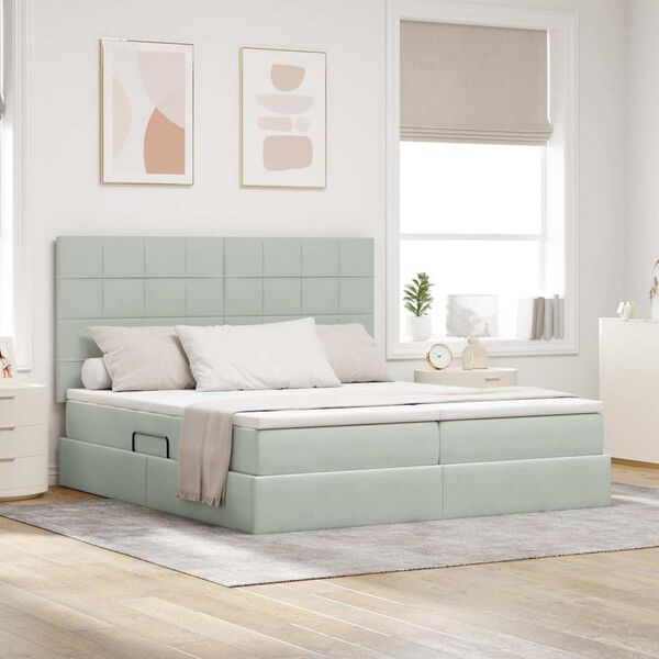 vidaXL Opbevaringsseng med madras Lysegr&aring; 200 x 200 cm Fl&oslash;jl