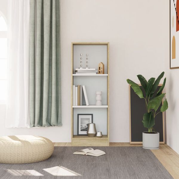 vidaXL bogreol med 3 hylder 40x24x109 cm konstrueret tr&aelig; hvid og eg