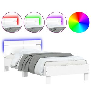 vidaXL sengeramme med sengegavl og LED-lys 100x200 cm hvid