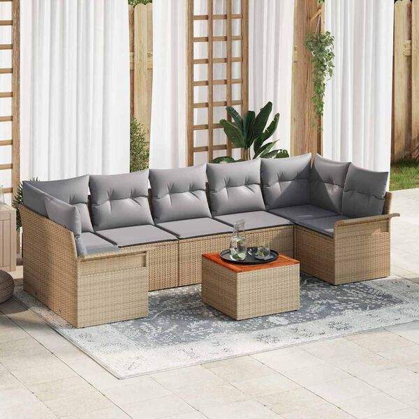 vidaXL Havesofa S&aelig;t med pude 8 pcs Beige polyrattan