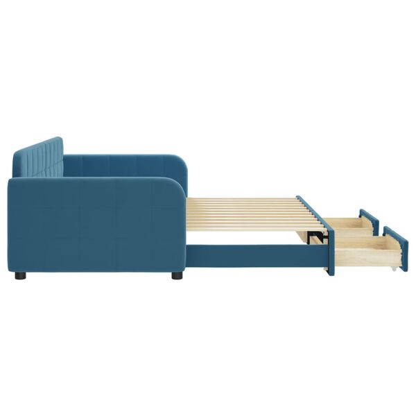 vidaXL daybed med udtræk og skuffer 90x200 cm velour blå