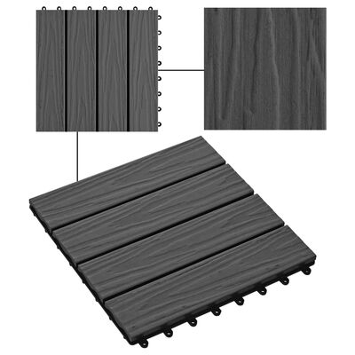 vidaXL 11 stk. terrassefliser med prægning 30x30 cm 1 m2 WPC sort