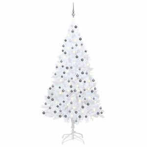 vidaXL kunstigt juletr&aelig; med lys og kugles&aelig;t 210 cm PVC hvid