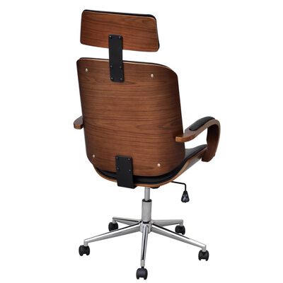 vidaXL drejelig kontorstol med nakkestøtte bøjet træ kunstlæder
