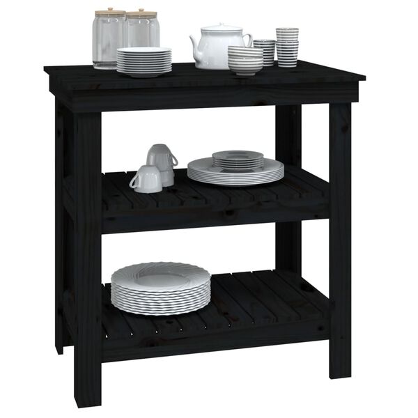 vidaXL arbejdsbord 78,5x50x80 cm massivt fyrretræ sort