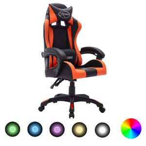 vidaXL gamingstol m. LED-lys RGB-farver kunstl&aelig;der orange og sort