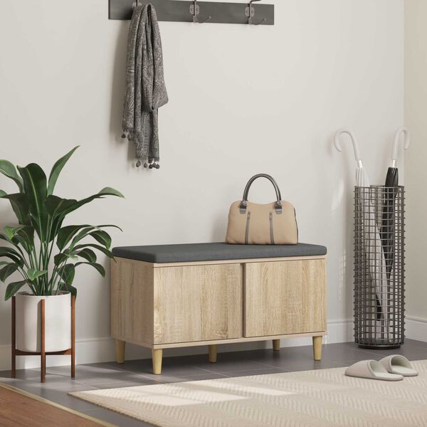 vidaXL Hallb&aelig;nk med pude med opbevaring Sonoma eg 80 x 38 x 46 cm