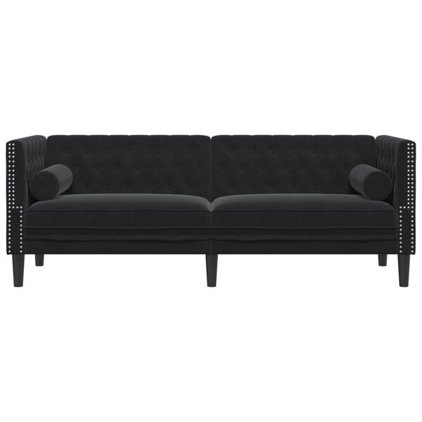 vidaXL 3-personers Chesterfield-sofa med bolsterpuder fløjl sort