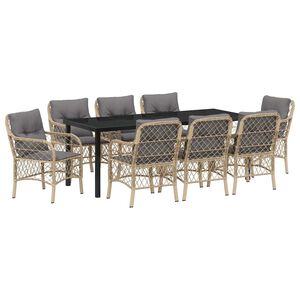 vidaXL Have Spisebordss&aelig;t 9 stk. Beige polyrattan