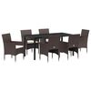 vidaXL Have Spisebordss&aelig;t med pude 7 pcs Brun polyrattan