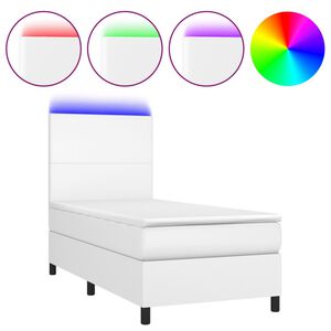 vidaXL kontinentalseng med LED-lys 90x200 cm kunstl&aelig;der hvid