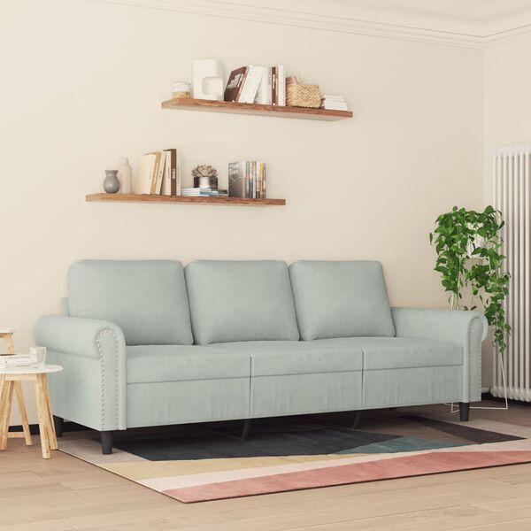 vidaXL 3-personers sofa 180 cm velour lysegr&aring;