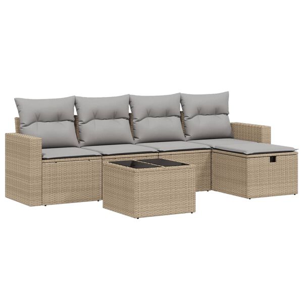 vidaXL havesofas&aelig;t 6 dele med hynder polyrattan beige