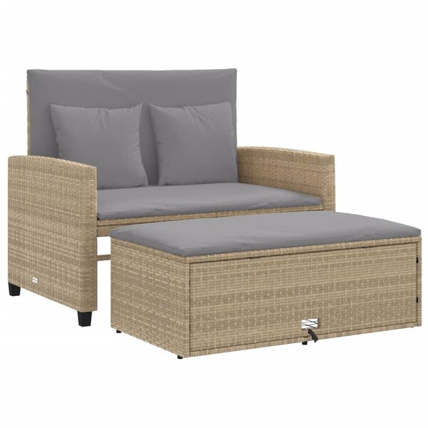 vidaXL 2-personers havesofa med hynder polyrattan beige