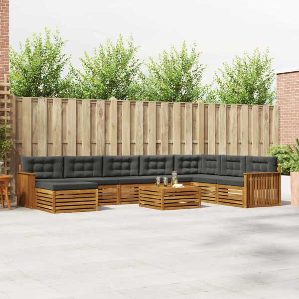 vidaXL Sofas&aelig;t med pude 9 pcs Naturlig og Antracit Massivt Akacietr&aelig;