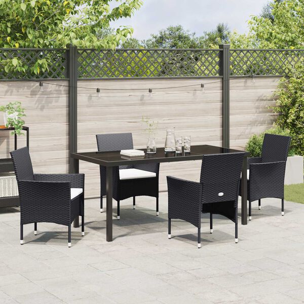 vidaXL Have Spisebordss&aelig;t med pude 5 pcs Sort polyrattan