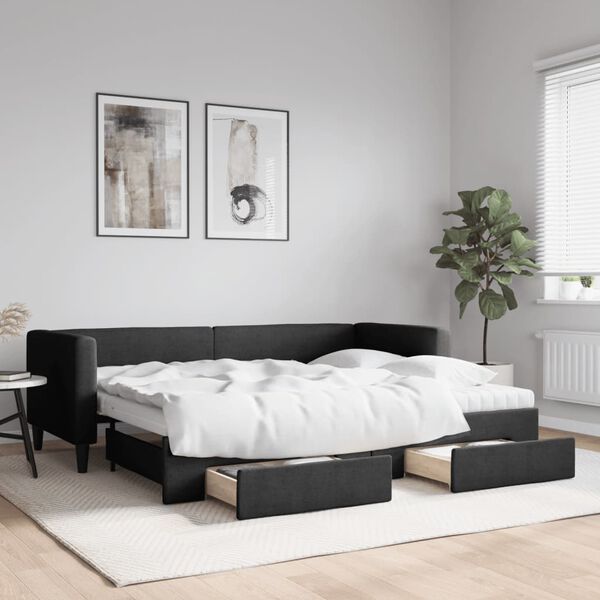 vidaXL daybed med udtr&aelig;k og skuffer 80x200 cm stof sort