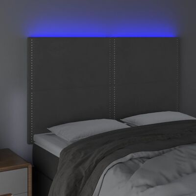 vidaXL sengegavl med LED-lys 144x5x118/128 cm fløjl mørkegrå