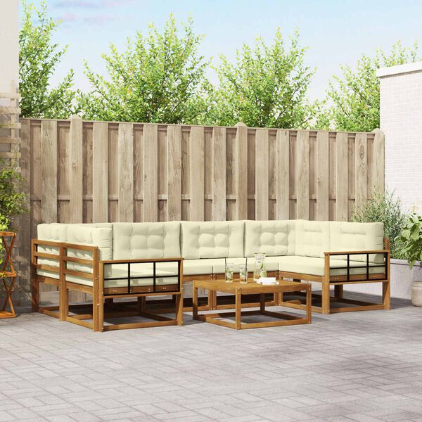 vidaXL Udend&oslash;rs sofagruppe med pude 7 pcs Naturlig og Fl&oslash;de